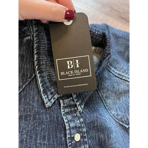 Black Island Mens Denim Button Up Size Small Long Sleeve Stretchy O3 - Picture 6 of 9